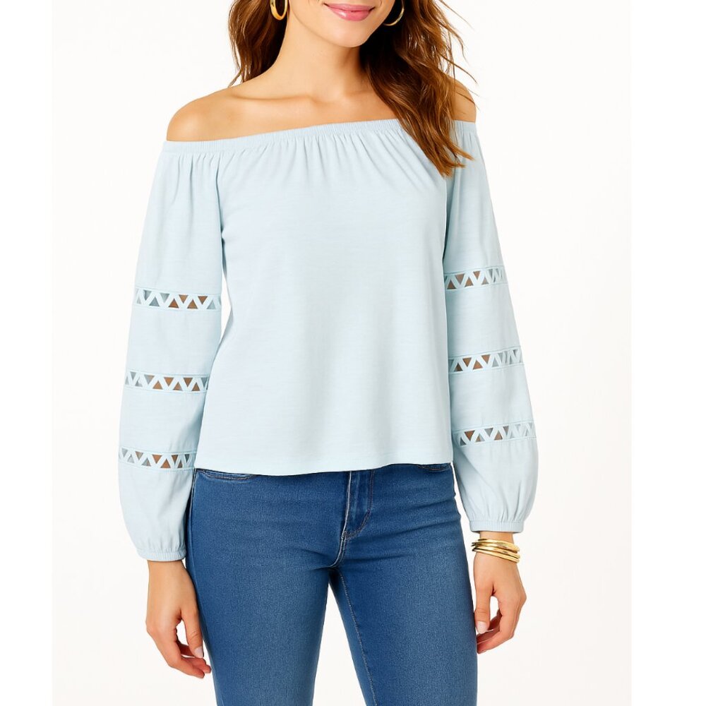Lilly Pulitzer | Off The Shoulder Katt Top Lattice Details Pastel Blue | XXS